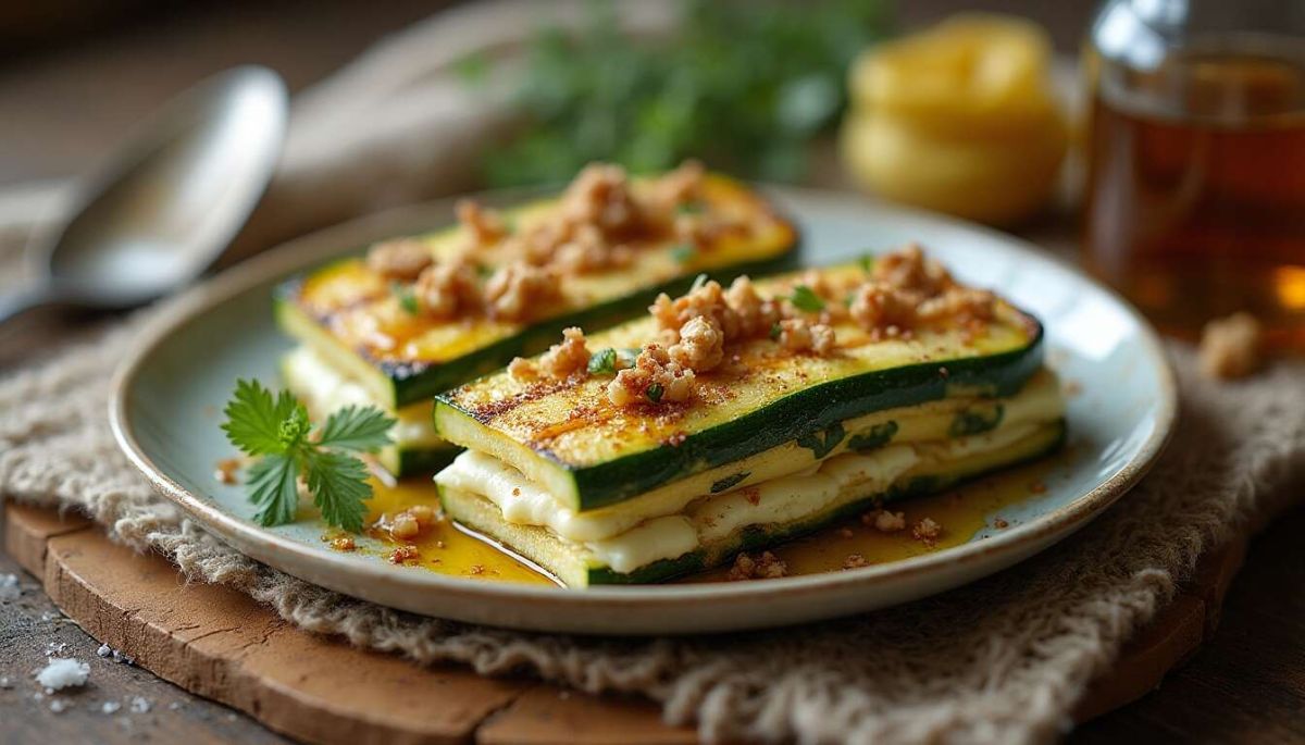 Découvrez la recette du mille-feuille de courgette au fromage bleu : une entrée raffinée