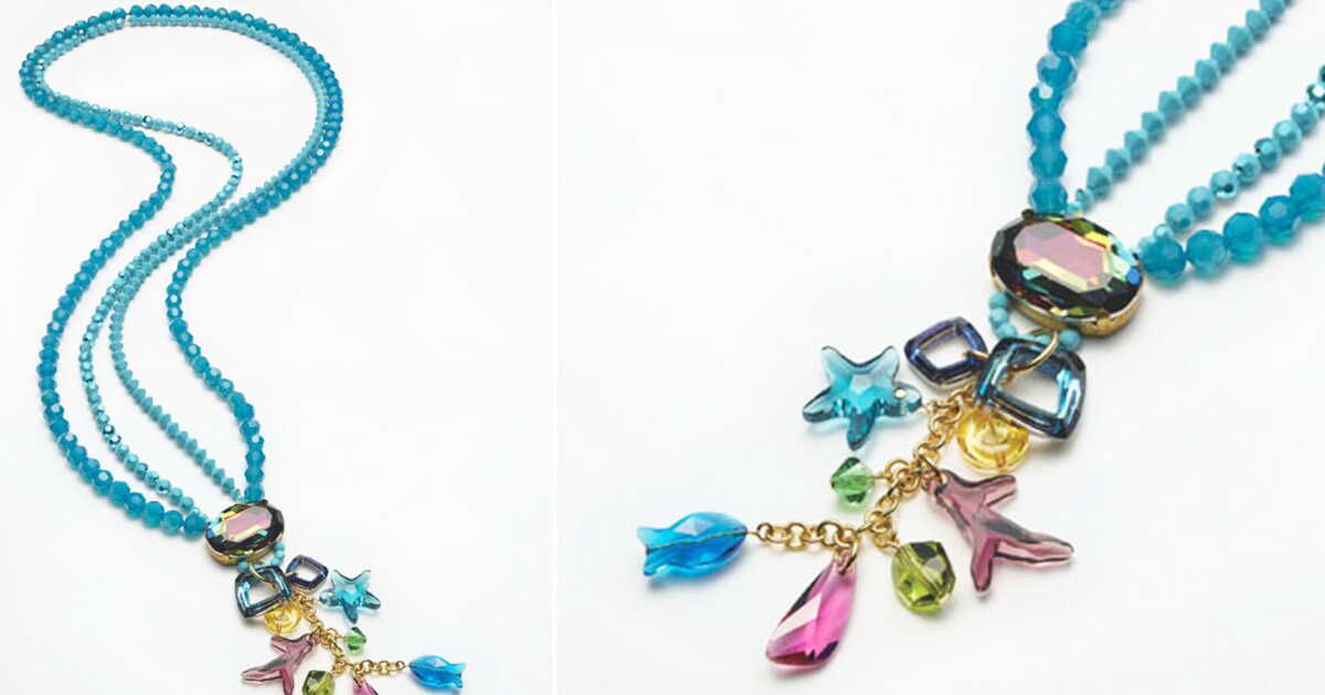 Sautoir en perles et breloques "océan"