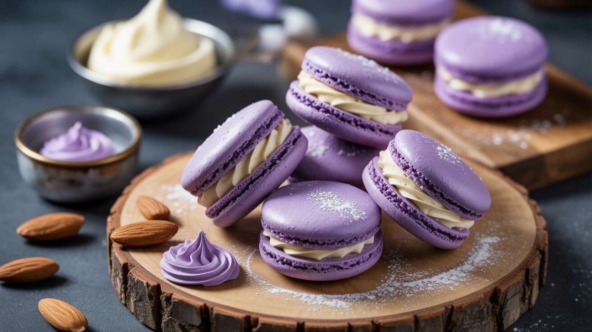 Découvrez la recette exquise des macarons à la violette et au fromage frais