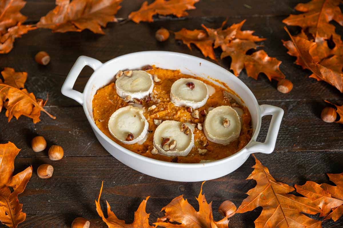 Gratin de patates douces au chèvre et noisettes