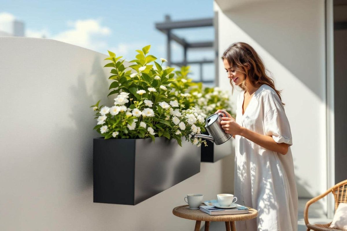 Transformez votre balcon en un espace raffiné avec cette jardinière en métal noir