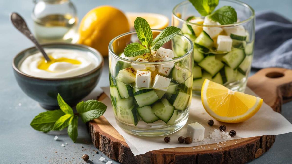 Verrines salées concombre-feta-menthe : l’apéro frais et léger en 10 minutes